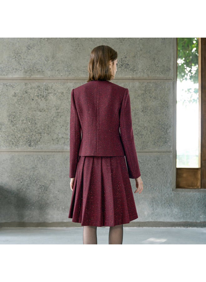 Yanyee Yanyu Red Suit Outfit Full Set For Women Winter Jacket And Skirt Two-piece Set Red S - Image 2