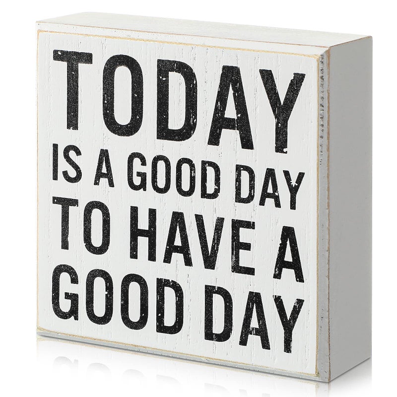 جيتك ديكور إيجابي ديكور هدايا ملهمة اليوم هو يوم جيد للحصول على علامة خشبية يوم جيد تحفيزي مكتب ديكور مكتب مزرعة التأكيد هدية للنساء الجرف مكتب الجدول (أبيض) - Image 1
