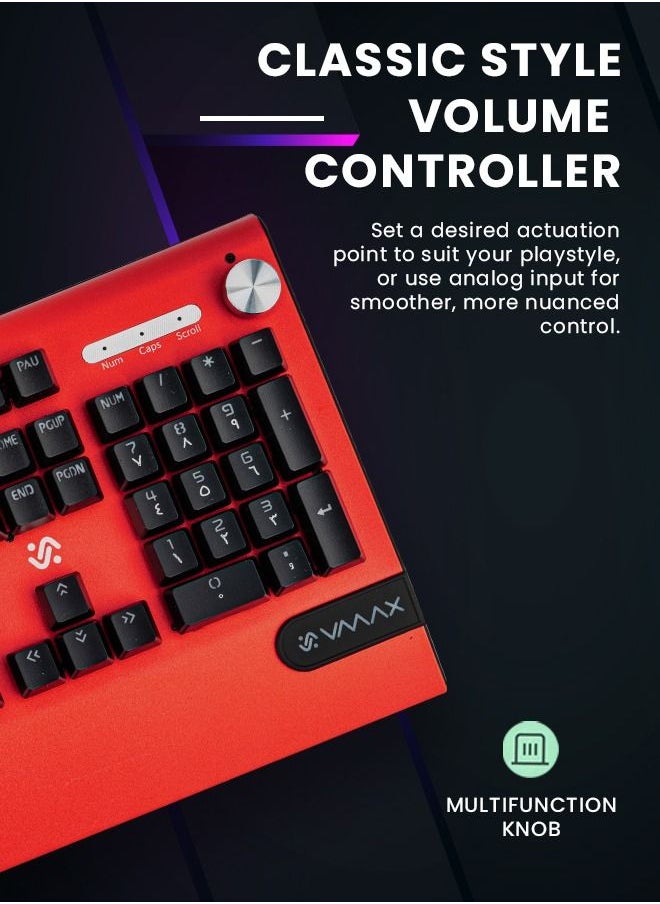 Vmax - VMAX Professional RGB Mechanical Gaming Keyboard with ENG & ARB Keypad Blue Axis Multifunction Knob RGB LED Backlit Wired Gaming Mechanical Keyboard RGB Office Keyboard for Mac Windows Red - Image 1
