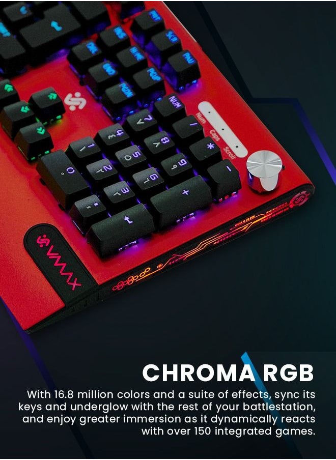 Vmax - VMAX Professional RGB Mechanical Gaming Keyboard with ENG & ARB Keypad Blue Axis Multifunction Knob RGB LED Backlit Wired Gaming Mechanical Keyboard RGB Office Keyboard for Mac Windows Red - Image 1