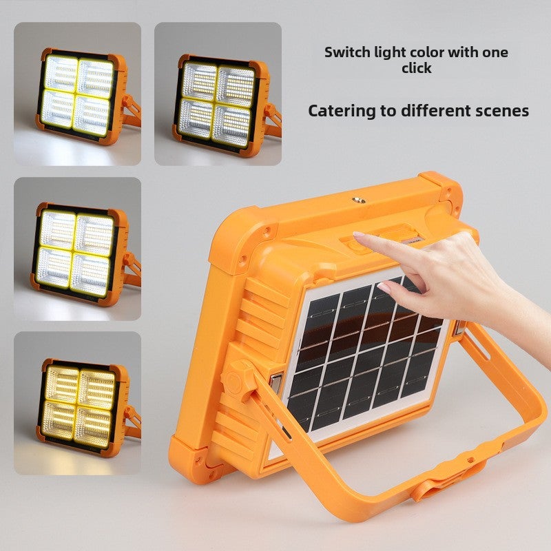 Cross-Border Solar Portable Light Rechargeable Floodlight Outdoor Camping Light Portable Home Mobile Emergency Lighting(Four yellow lights 3000W) - Image 3