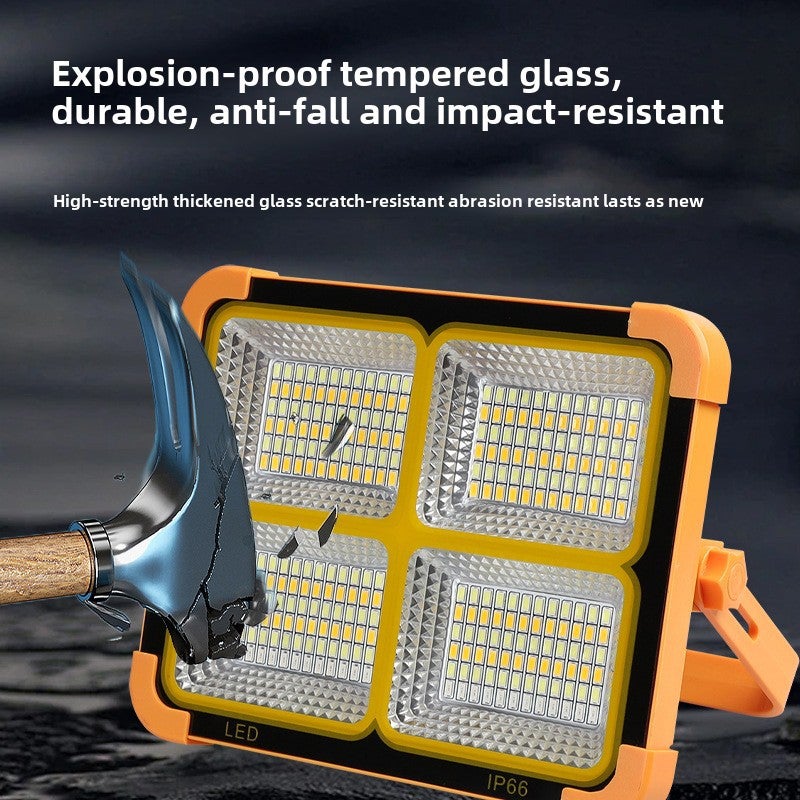 Cross-Border Solar Portable Light Rechargeable Floodlight Outdoor Camping Light Portable Home Mobile Emergency Lighting(Four yellow lights 3000W) - Image 5