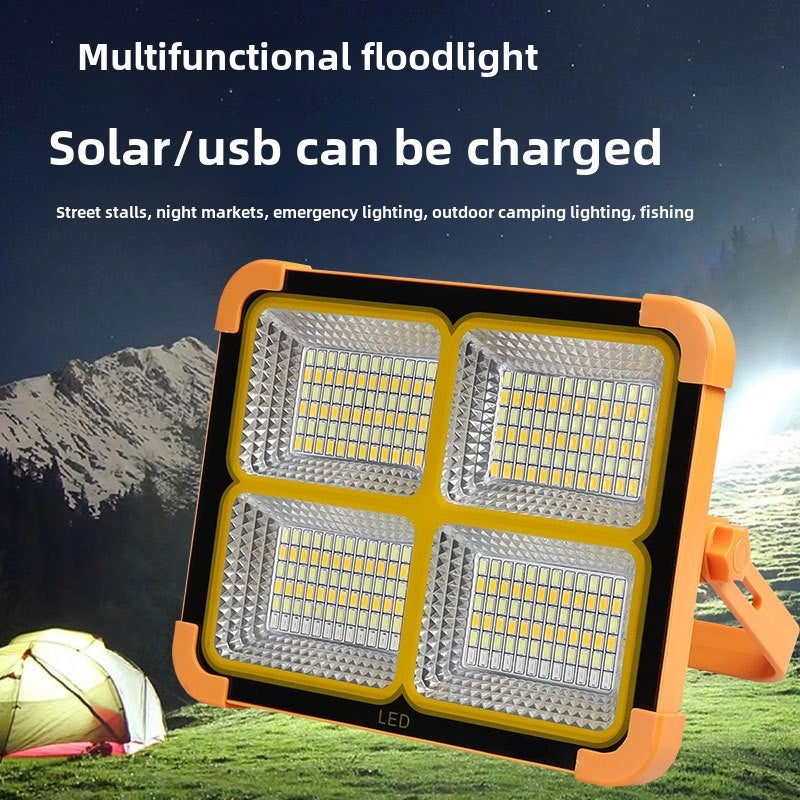 Cross-Border Solar Portable Light Rechargeable Floodlight Outdoor Camping Light Portable Home Mobile Emergency Lighting(Four yellow lights 3000W) - Image 2