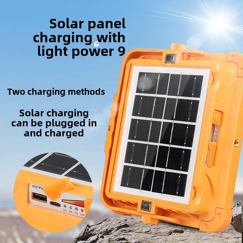 Cross-Border Solar Portable Light Rechargeable Floodlight Outdoor Camping Light Portable Home Mobile Emergency Lighting(Four yellow lights 3000W) - Image 4