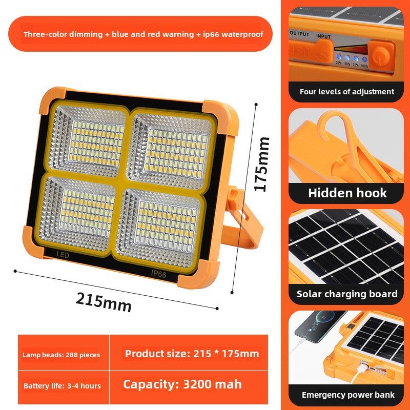 Cross-Border Solar Portable Light Rechargeable Floodlight Outdoor Camping Light Portable Home Mobile Emergency Lighting(Four yellow lights 3000W) - Image 1