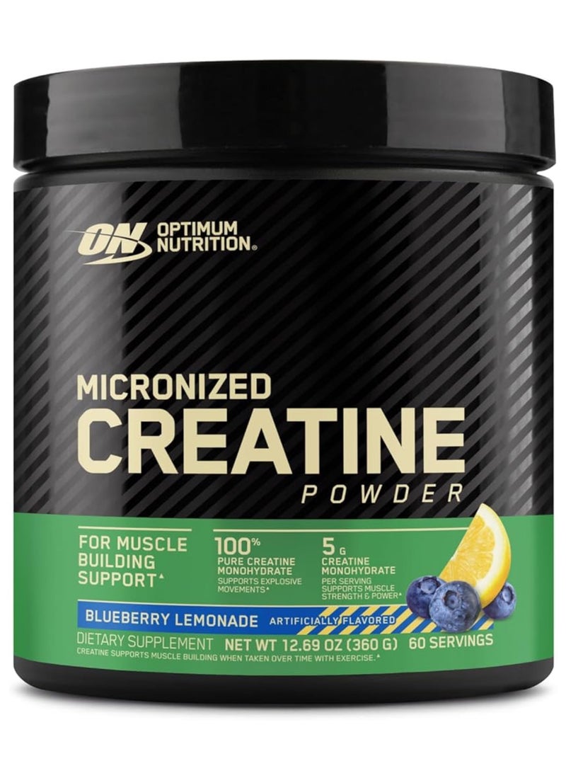 Optimum Nutrition Micronized Creatine Monohydrate Powder, Supports Muscle Size, Strength & Performance Blueberry Lemonade Creatine, 60 Servings, 360 Grams - Image 1