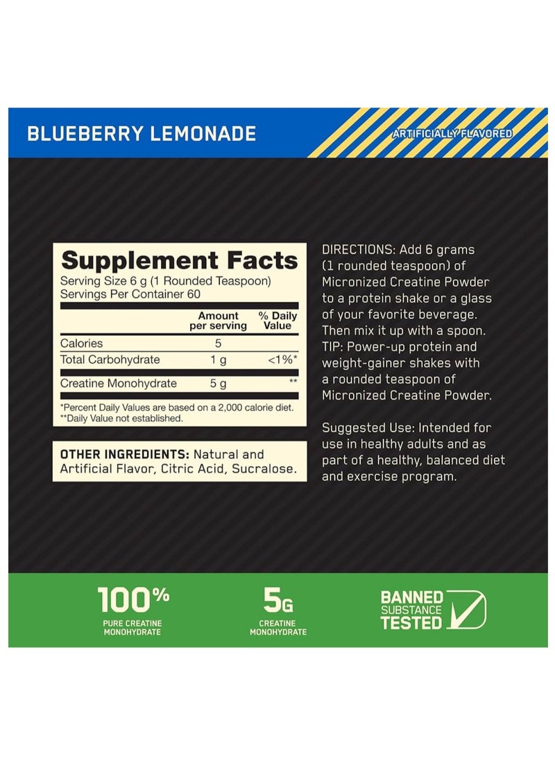 Optimum Nutrition Micronized Creatine Monohydrate Powder, Supports Muscle Size, Strength & Performance Blueberry Lemonade Creatine, 60 Servings, 360 Grams - Image 2