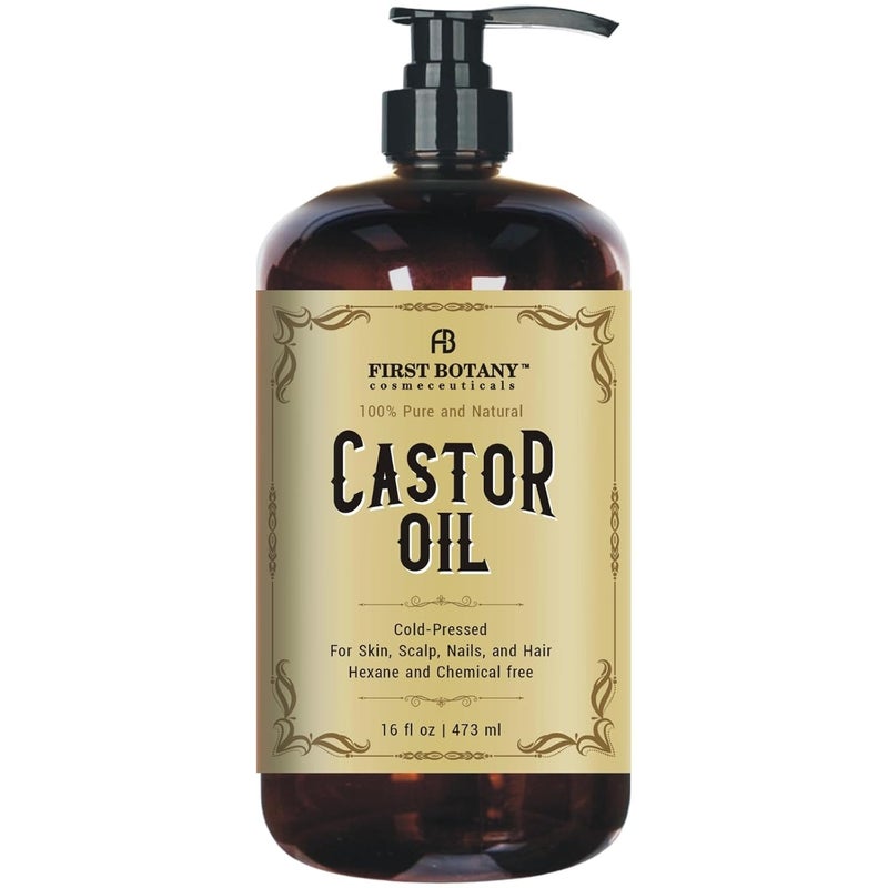 First Botany Castor oil 16 fl oz The BEST Emollient for Skin Hair Nail Care Can be used as Hair Growth Serum Face Body Moisturizer Eyebrow serum And Eyelash serum - Image 1