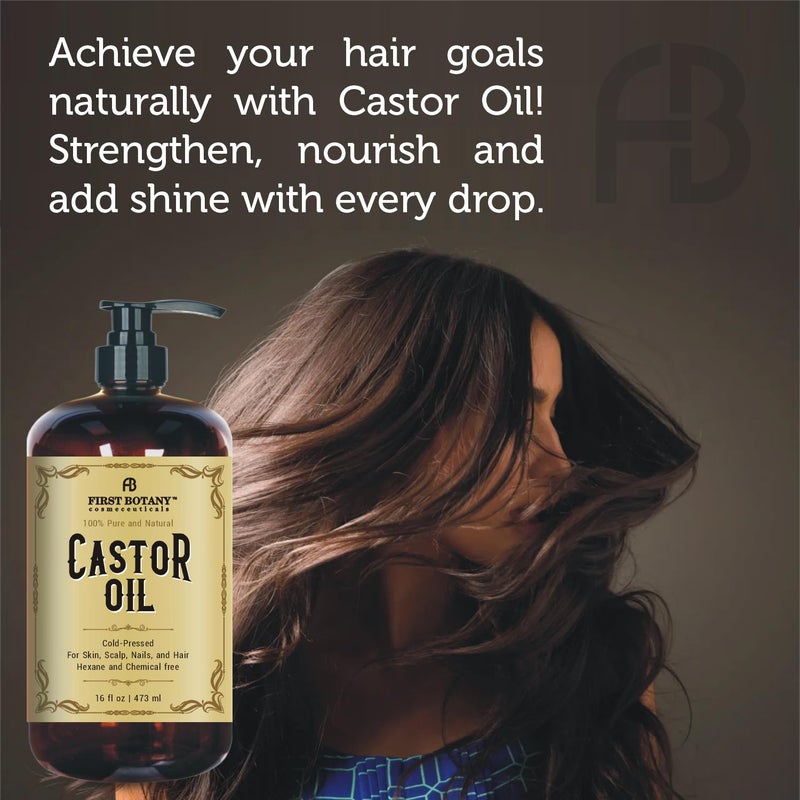 First Botany Castor oil 16 fl oz The BEST Emollient for Skin Hair Nail Care Can be used as Hair Growth Serum Face Body Moisturizer Eyebrow serum And Eyelash serum - Image 3
