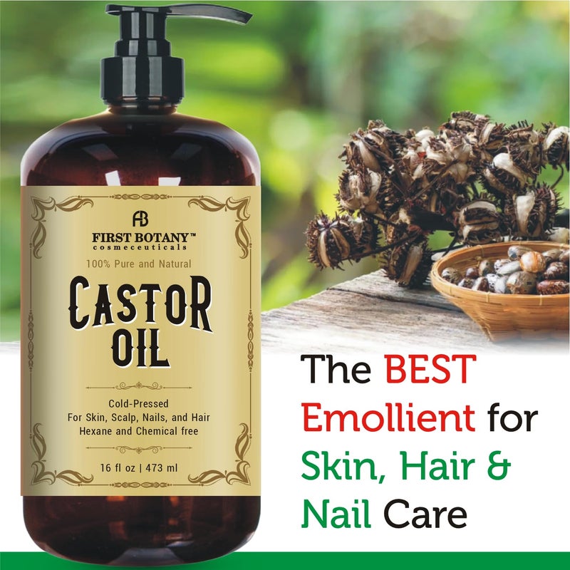 First Botany Castor oil 16 fl oz The BEST Emollient for Skin Hair Nail Care Can be used as Hair Growth Serum Face Body Moisturizer Eyebrow serum And Eyelash serum - Image 5