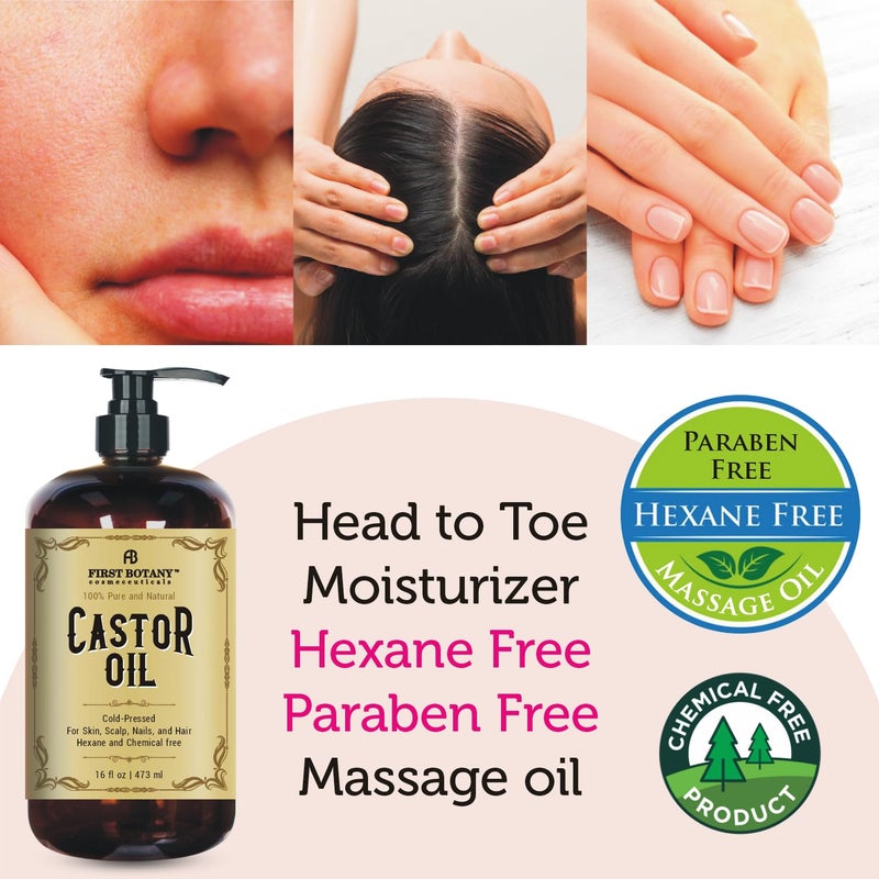 First Botany Castor oil 16 fl oz The BEST Emollient for Skin Hair Nail Care Can be used as Hair Growth Serum Face Body Moisturizer Eyebrow serum And Eyelash serum - Image 4