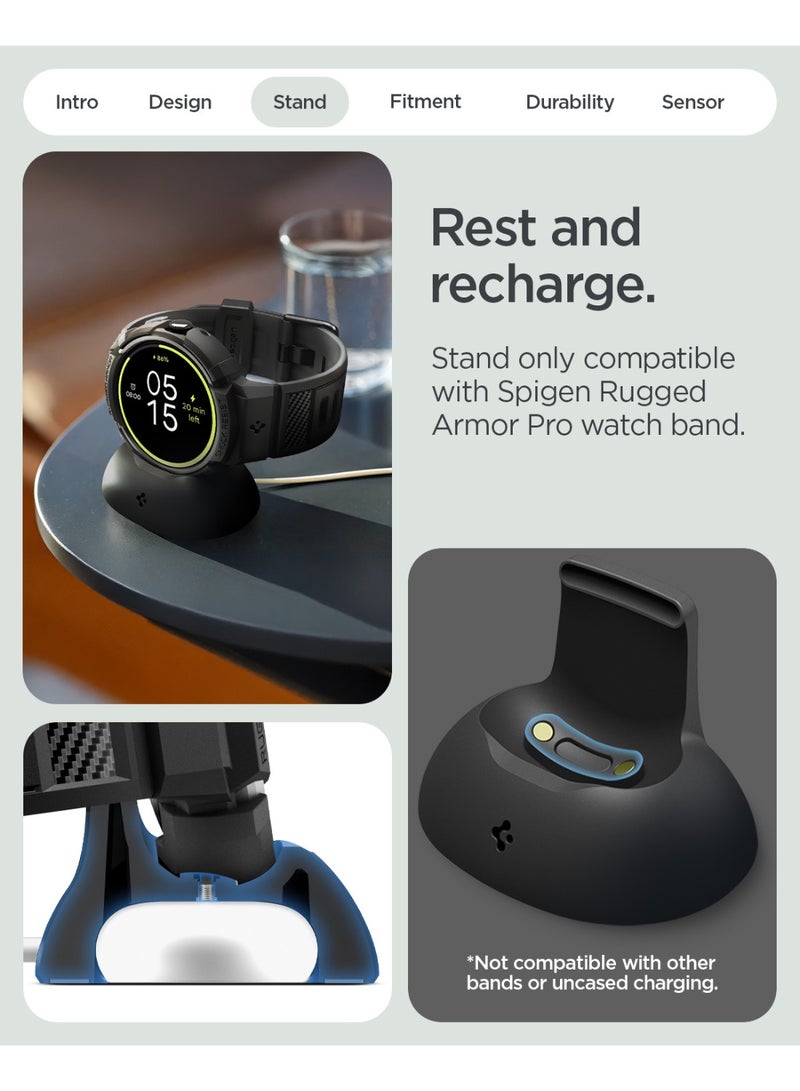 Spigen Rugged Armor Pro for Google Pixel Watch 4 (45mm) Case Band with Charger Stand Protective TPU Cover (2025) - Matte Black - Image 4