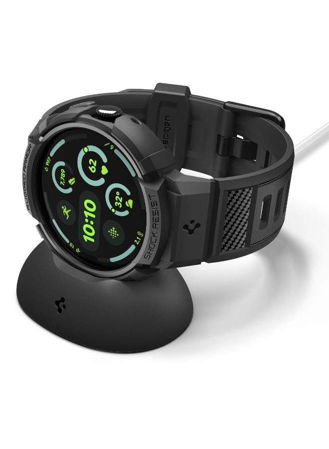 Spigen Rugged Armor Pro for Google Pixel Watch 4 (45mm) Case Band with Charger Stand Protective TPU Cover (2025) - Matte Black - Image 1