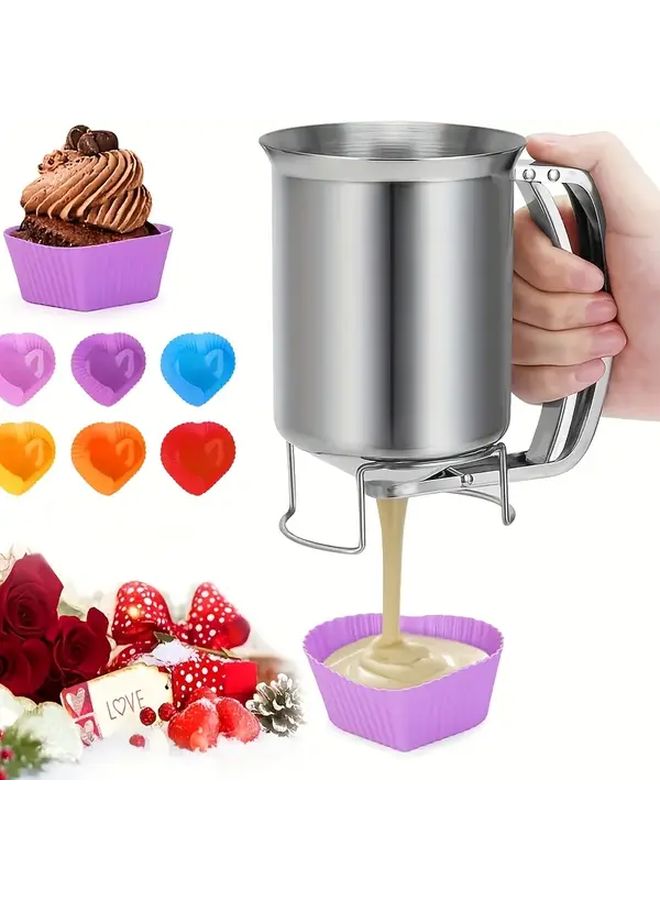 Stainless Steel Batter Funnel With Base And Heart Shaped Liners For Baking - Image 1