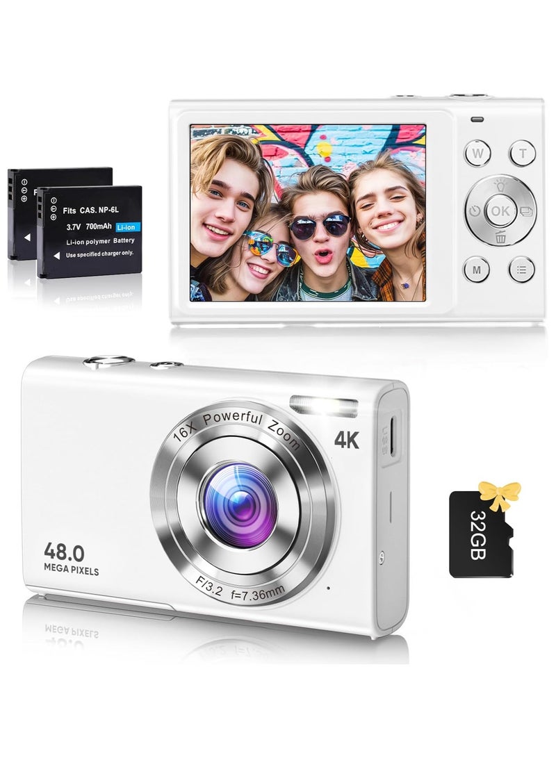 Generic Digital Camera, 4K Vlogging Camera for YouTube Autofocus 48MP UHD Cameras for Photography with Anti-Shake, 16X Digital Zoom Point and Shoot Digital Camera with 32GB Card for Teens Adult Beginner - Image 1