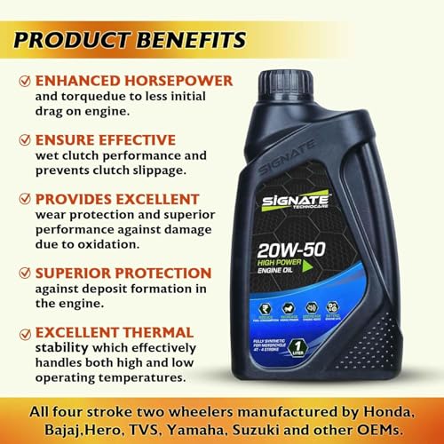 Signate 20W50 Street Race Bike Engine Oil 1L, High Performance Engine Oil for Motor Cycle, Maximum Gear Protection & Efficient Performance Bike Oil, 1L - Image 5