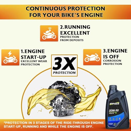 Signate 20W50 Street Race Bike Engine Oil 1L, High Performance Engine Oil for Motor Cycle, Maximum Gear Protection & Efficient Performance Bike Oil, 1L - Image 3