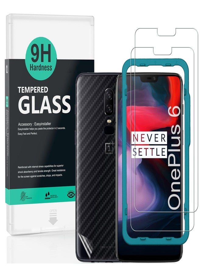 Ibywind Screen Protector For OnePlus 6,with 2Pcs Tempered Glass,1Pc Backing Carbon Fiber Film [Fingerprint Reader,Easy to install] - Image 1