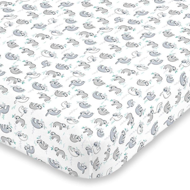 NoJo Super Soft Grey White and Aqua Sloth Fitted Crib Sheet