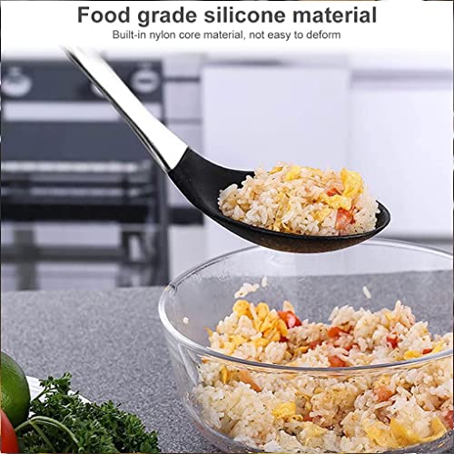 Baskety Silicone Mixing Spoon with Stainless Steel Handle, Scratch-Resistant & Heat-Resistant Stirring Spoons, Kitchen Utensil Safe for Nonstick Cookware & Cast Iron Skillets Black Pack of 2 - Image 3