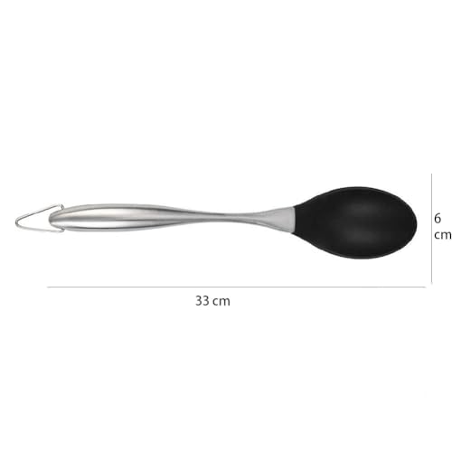 Baskety Silicone Mixing Spoon with Stainless Steel Handle, Scratch-Resistant & Heat-Resistant Stirring Spoons, Kitchen Utensil Safe for Nonstick Cookware & Cast Iron Skillets Black Pack of 2 - Image 2
