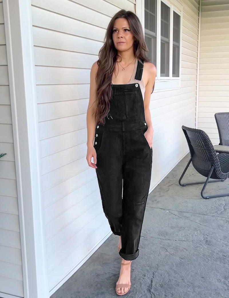 luvamia Flexclusive Women's Casual Adjustable Denim Bib Overalls Jeans Pants Trendy Loose Jumpsuits for Women 2025 Jean Overall Black Size Large - Image 3