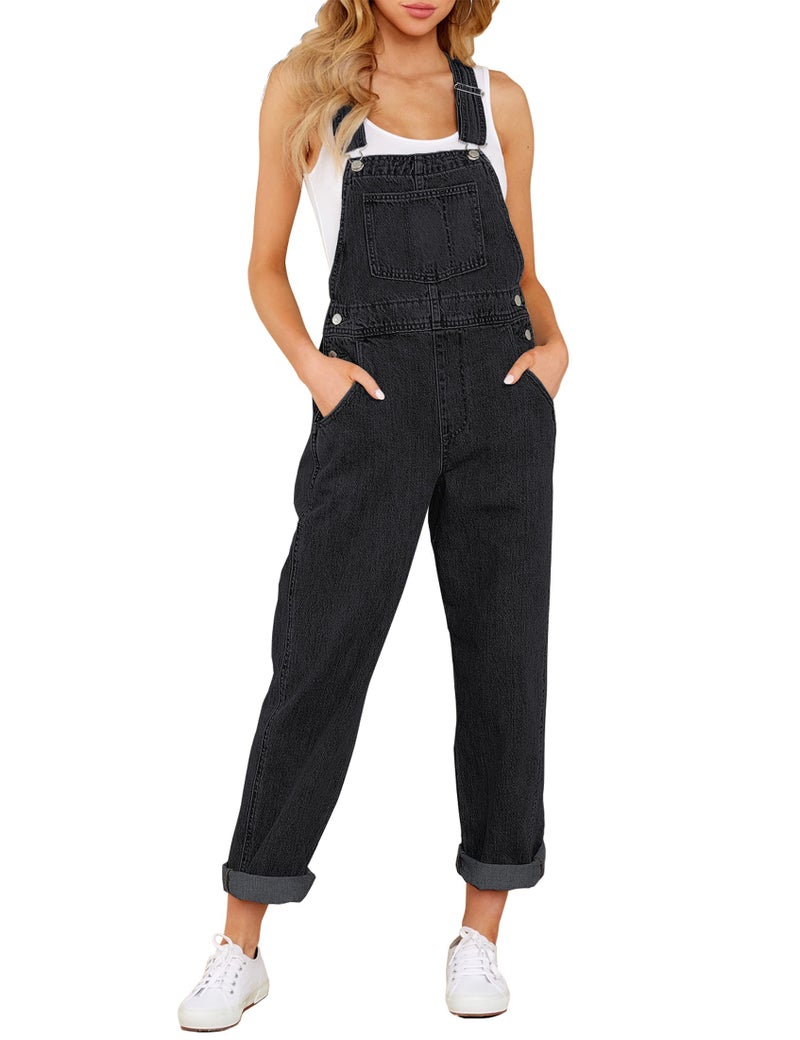 luvamia Flexclusive Women's Casual Adjustable Denim Bib Overalls Jeans Pants Trendy Loose Jumpsuits for Women 2025 Jean Overall Black Size Large - Image 1