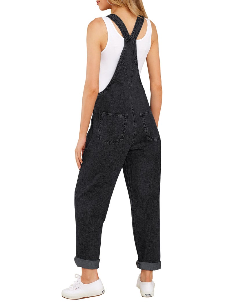 luvamia Flexclusive Women's Casual Adjustable Denim Bib Overalls Jeans Pants Trendy Loose Jumpsuits for Women 2025 Jean Overall Black Size Large - Image 2