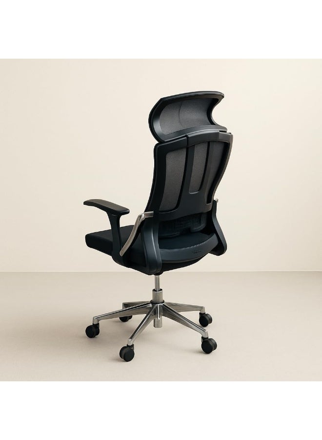 KARNAK Ergonomic Mesh Office Chair with Adjustable Headrest & Lumbar Support – High-Back Executive Desk Chair with Armrests, Breathable Mesh Back, Swivel Base & Wheels – Black (Model 4030) - Image 2