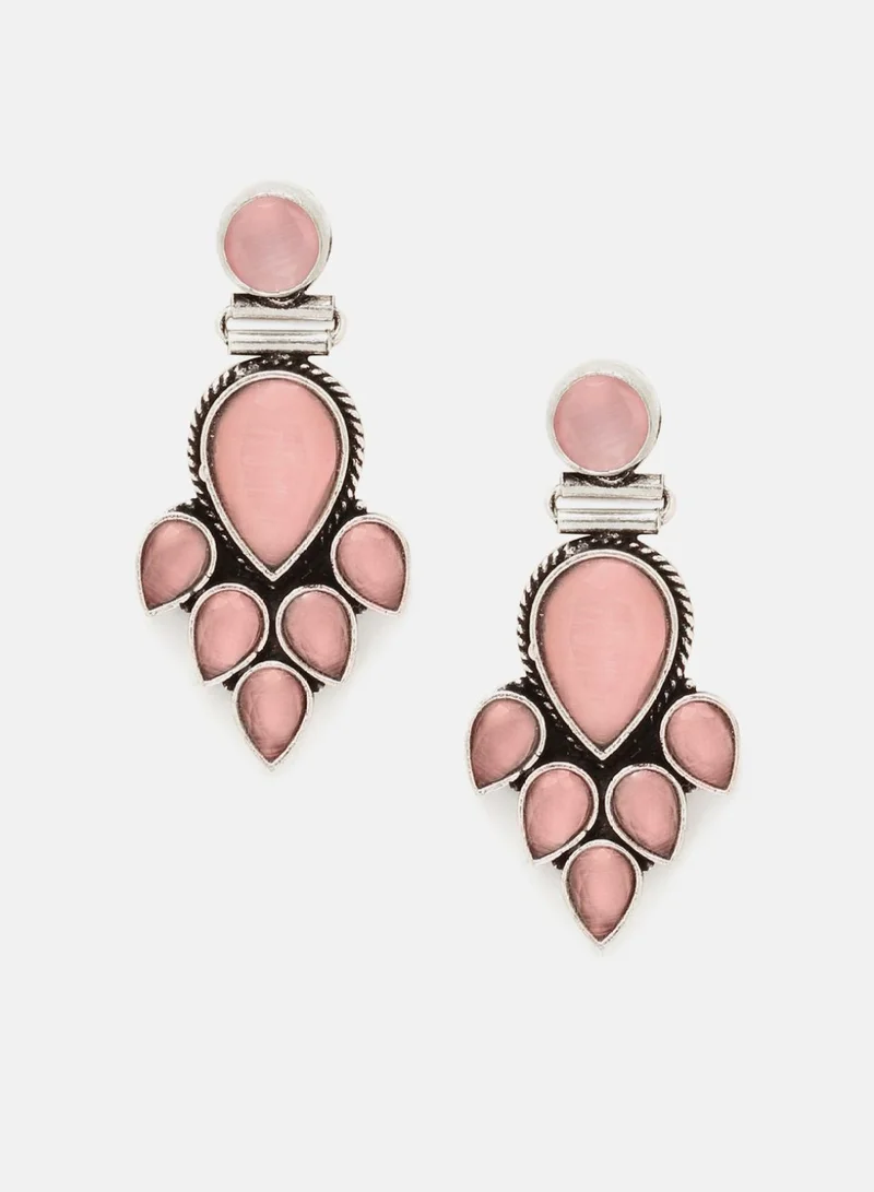 Priyaasi Plated Crystals Contemporary Oxidized Drop Earrings