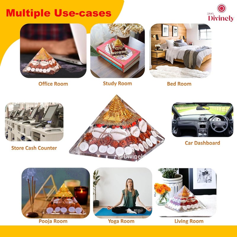 SRM's Divinely Divinely Gomti Chakra Pyramid for Wealth Prosperity Positive Energy Original Laxmi Pyramid for Home Office Money Magnet Pyrite for Vastu Pooja Room Shree Yantra Original - Image 4