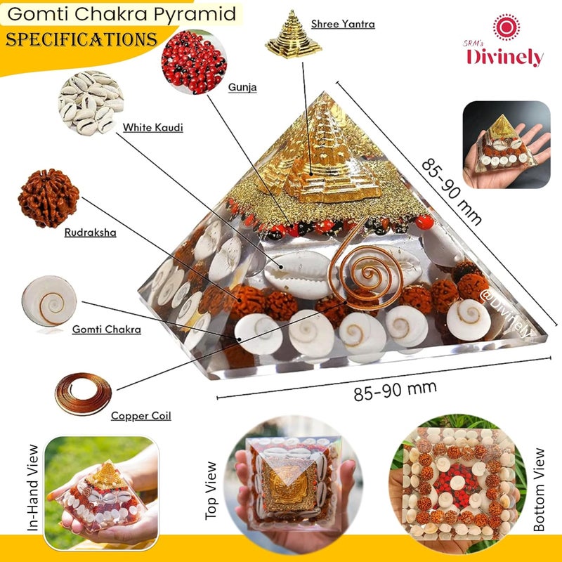 SRM's Divinely Divinely Gomti Chakra Pyramid for Wealth Prosperity Positive Energy Original Laxmi Pyramid for Home Office Money Magnet Pyrite for Vastu Pooja Room Shree Yantra Original - Image 3