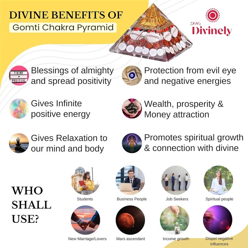 SRM's Divinely Divinely Gomti Chakra Pyramid for Wealth Prosperity Positive Energy Original Laxmi Pyramid for Home Office Money Magnet Pyrite for Vastu Pooja Room Shree Yantra Original - Image 2