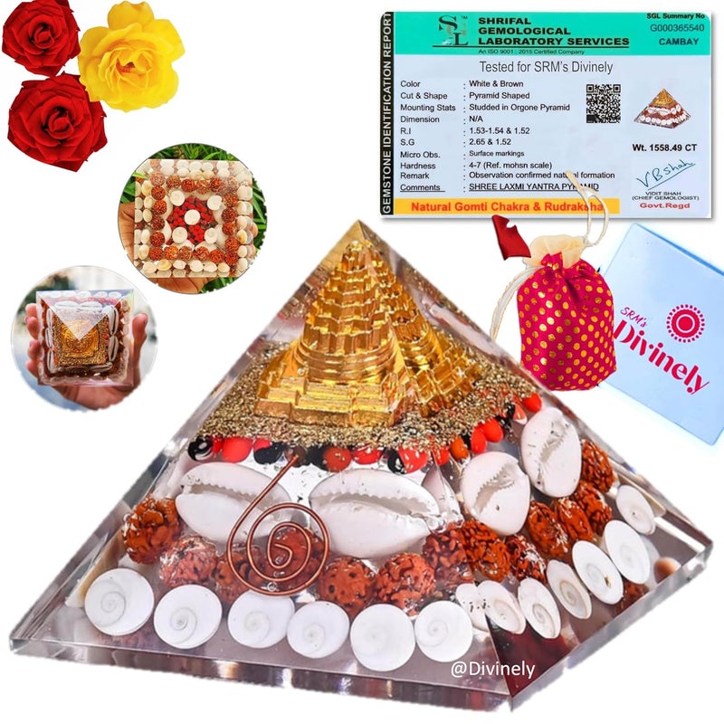 SRM's Divinely Divinely Gomti Chakra Pyramid for Wealth Prosperity Positive Energy Original Laxmi Pyramid for Home Office Money Magnet Pyrite for Vastu Pooja Room Shree Yantra Original - Image 1