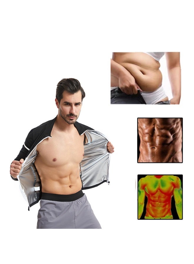 يس طقم بدلة ساونا للرجال، بأكمام طويلة وبنطلون، لحرق المزيد من الدهون، والتعرق أكثر، طقم تمرين لتعزيز التعرق لفقدان الوزن - Image 3