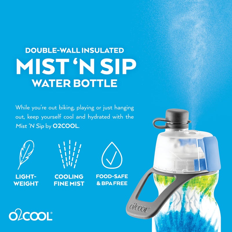 O2COOL Mist 'N Sip Misting Water Bottle 2-in-1 Mist And Sip Function With No Leak Pull Top Spout Reusable Sports Water Bottle - 20 oz (Tie Dye Blue) - Image 4