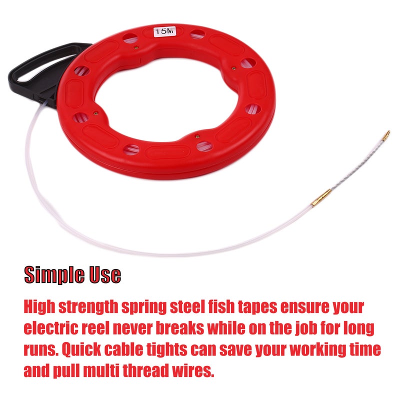 15M Fiberglass Fish Tape Reel Puller Conductive Electrical Cable Puller with Impact Case Electric or Communication Wire Puller Use for Drywall Ceiling Under Rug Conduit or Pipe - Image 2