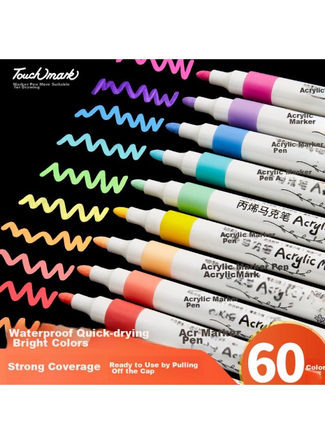 Touch Mark Acrylic Markers, 60 Colors, Watercolor Pens, Quick-drying, Waterproof, Non-translucent, Graffiti Drawing Pens, Diy Paint Brushes, Marker Pens, Back-to Gifts For Students And Children - Image 1