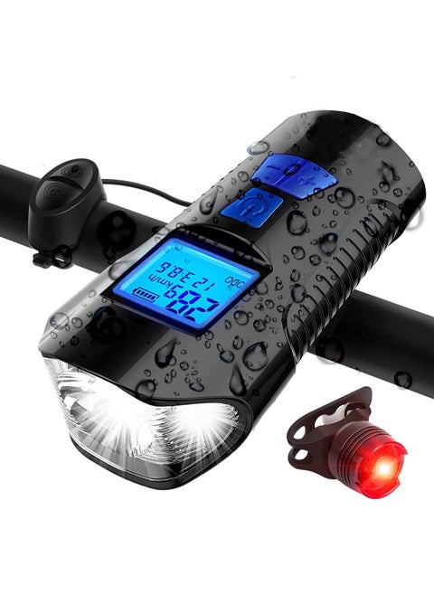 SYOSI Bike Light Set, Bicycle Headlight and Taillight with Speedometer, USB Rechargeable Waterproof Front Tail Light, Speedometer Fit All Mountain Road