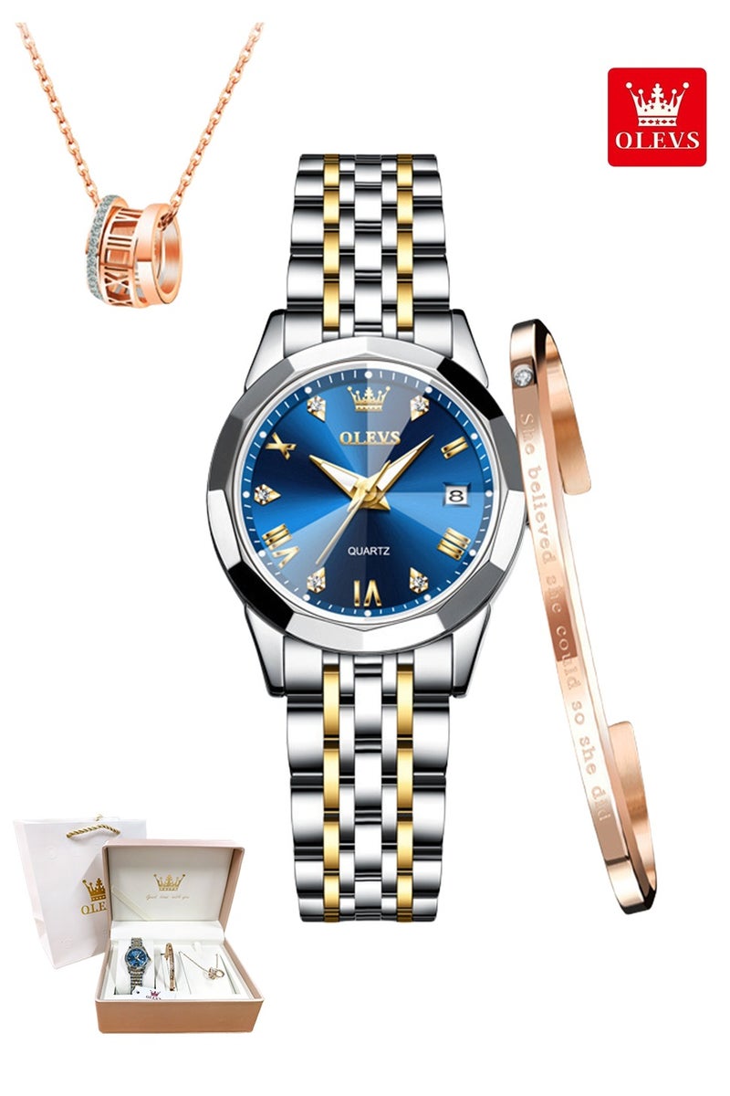 أوليفز طقم أنيق للسيدات مكون من ساعة يد وسوار وقلادة، تصميم عصري مع إضاءة ليلية وتقويم مقاوم للماء وسوار من الفولاذ المقاوم للصدأ، هدية رومانسية لعيد الحب وأعياد الميلاد، هدية يومية مع علبة فاخرة وحقيبة          询问 ChatGPT - Image 1