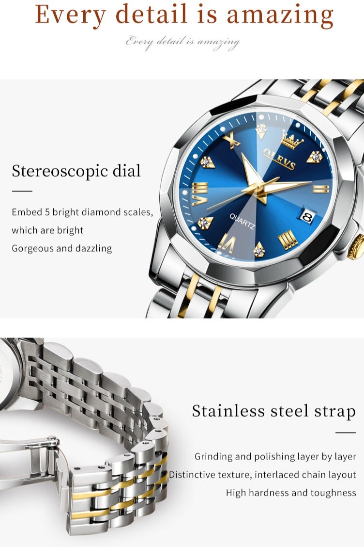 أوليفز طقم أنيق للسيدات مكون من ساعة يد وسوار وقلادة، تصميم عصري مع إضاءة ليلية وتقويم مقاوم للماء وسوار من الفولاذ المقاوم للصدأ، هدية رومانسية لعيد الحب وأعياد الميلاد، هدية يومية مع علبة فاخرة وحقيبة          询问 ChatGPT - Image 5