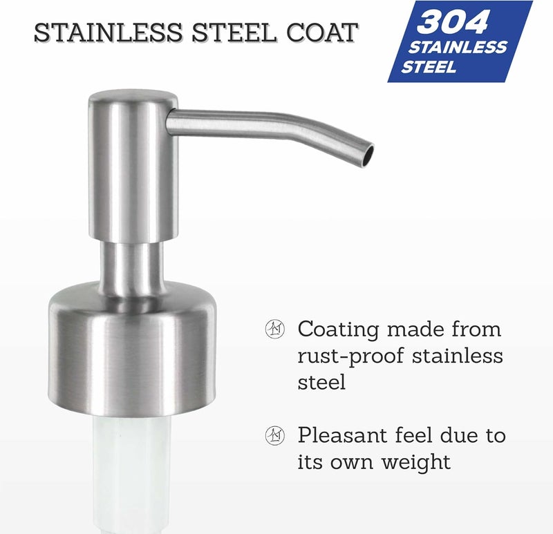Altglas Stainless Steel Soap Pump 'Budapest' as Replacement for Liquid Hand Soap Dispensers and Bottle Upcycling - fits Regular Mouth Bottles with 1.1 in / 28 mm Thread e.g. Jack Bottle (Silver Brushed) - Image 3