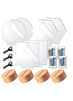 3D Night LED Light Lamp Bases 6 Pieces Clear Acrylic Sheets LED Display Base Acrylic Blanks for LED Base Acrylic Light Panel with Remote Control, USB Cable 16 Colors 4 Modes 4 Pieces Wood Color