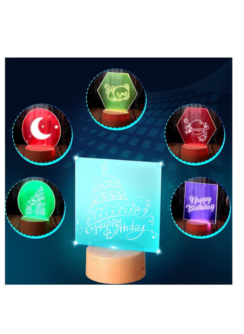 SYOSI - 3D Night LED Light Lamp Bases 6 Pieces Clear Acrylic Sheets LED Display Base Acrylic Blanks for LED Base Acrylic Light Panel with Remote Control, USB Cable 16 Colors 4 Modes 4 Pieces Wood Color - Image 1