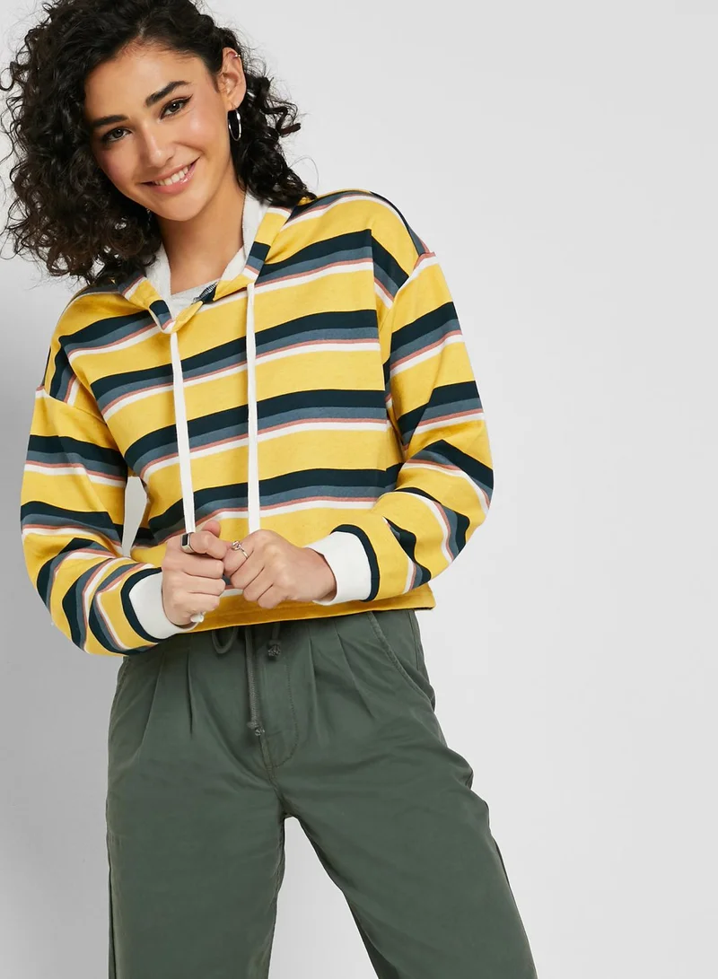 FOREVER 21 Striped Cuffed Hoodie