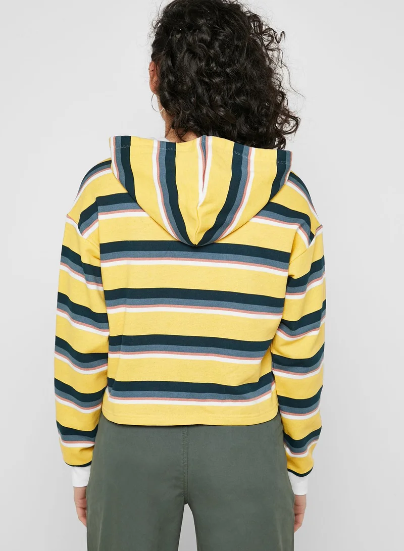 FOREVER 21 Striped Cuffed Hoodie