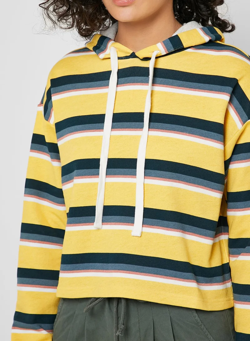 FOREVER 21 Striped Cuffed Hoodie