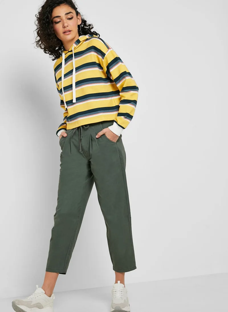 FOREVER 21 Striped Cuffed Hoodie