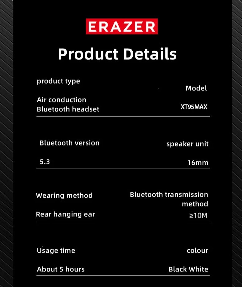 Erazer The XT95 MAX ear-hook wireless sports Bluetooth earphones feature a microphone, are waterproof, and have a 16mm speaker. - Image 2