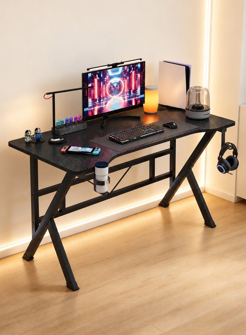 Canadel Ergonomic Office Desk with Carbon Fiber Surface, Gaming Table with Cup Holder, Headphone Hook, Cable Hole, K-Shape Support, Home Office Study Table - Image 1